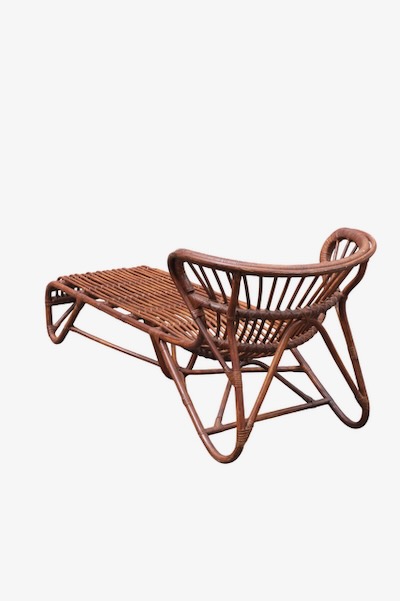 chaise longue vintage en rotin 1970 Viggo Boesen